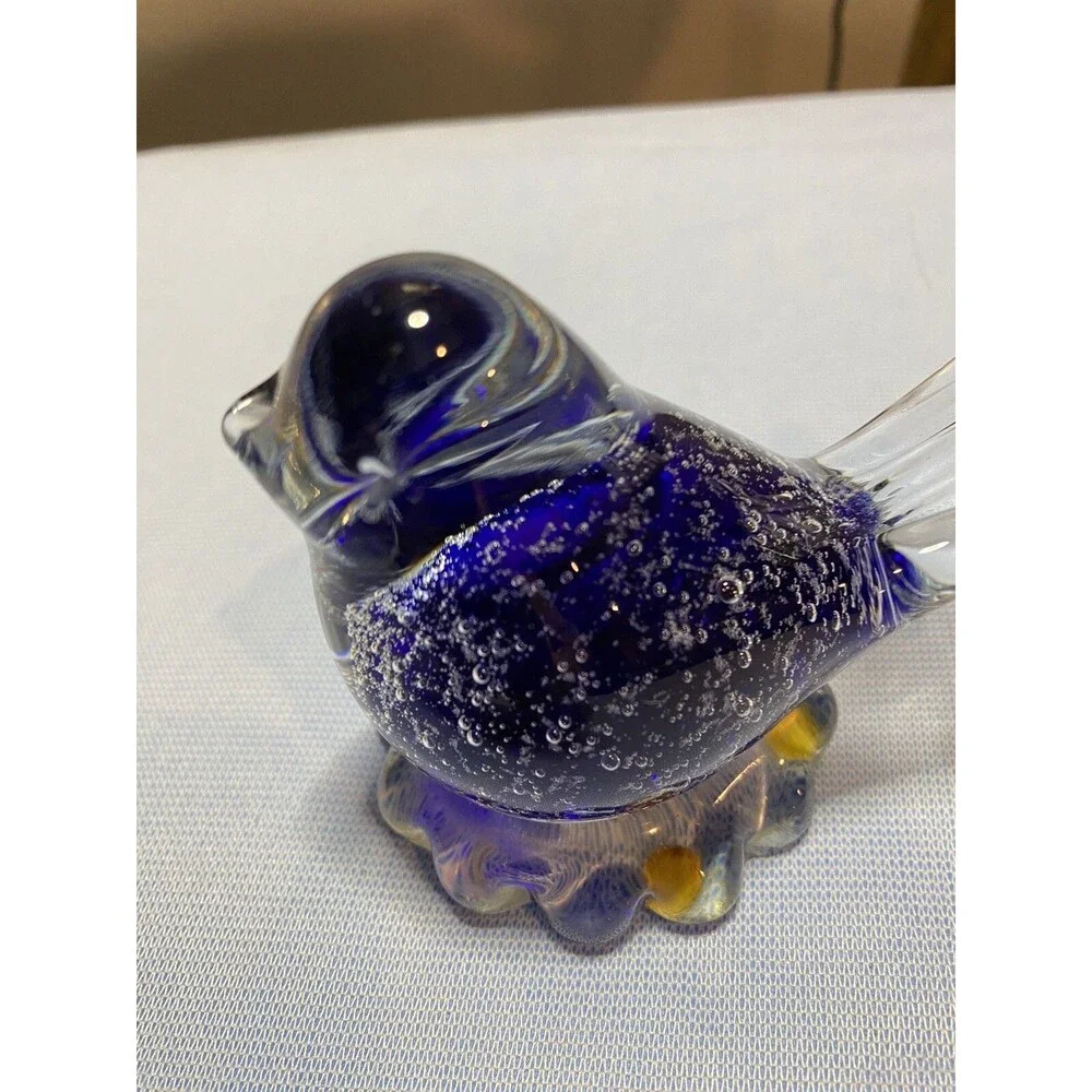 Art Glass Blown Glass Blue & Clear Sommerso Bird “Snowflakes “